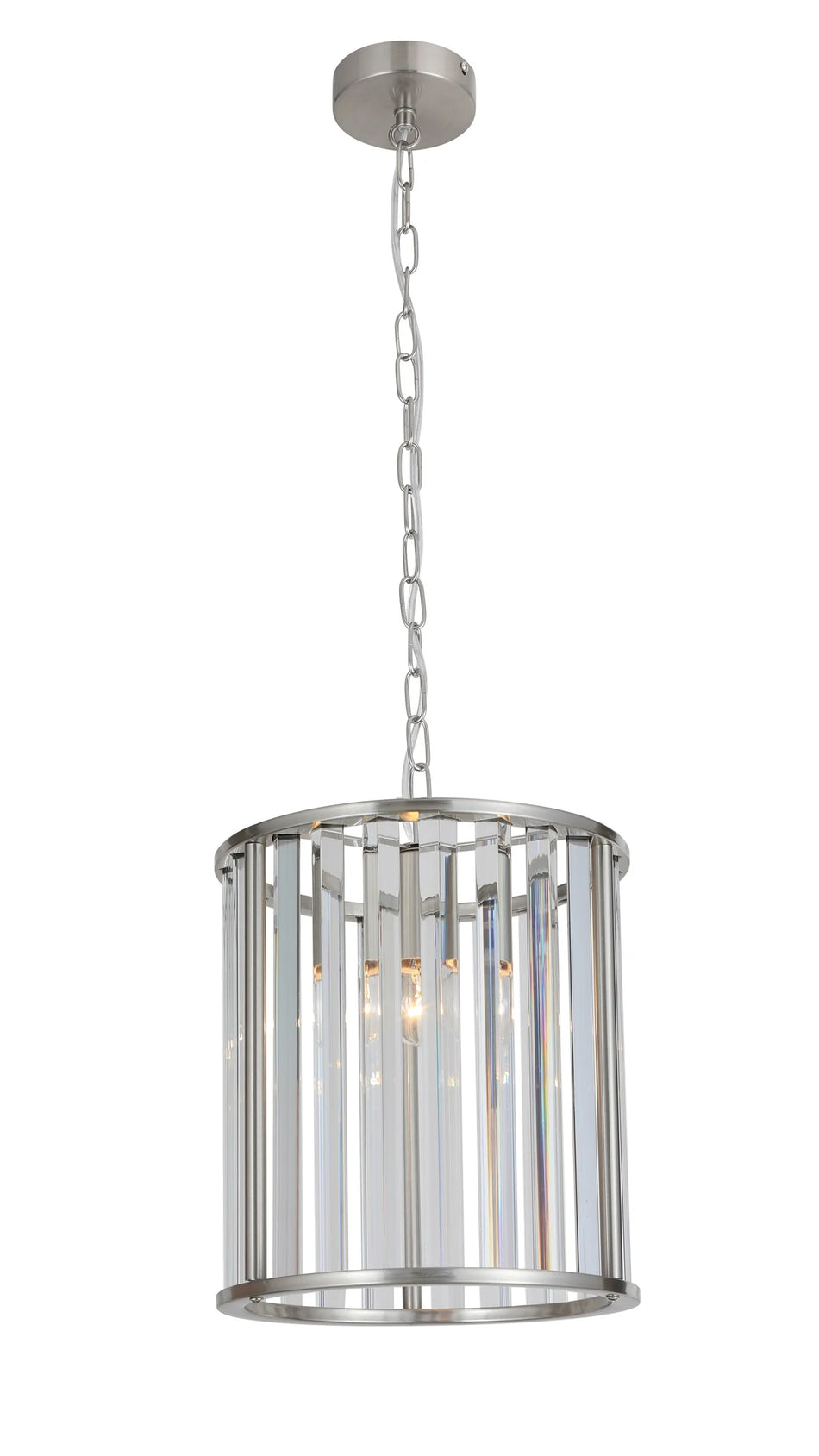 Satin silver crystal lantern pendant light