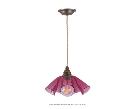 Ethel Pendant Pink Glass and Antique Brass