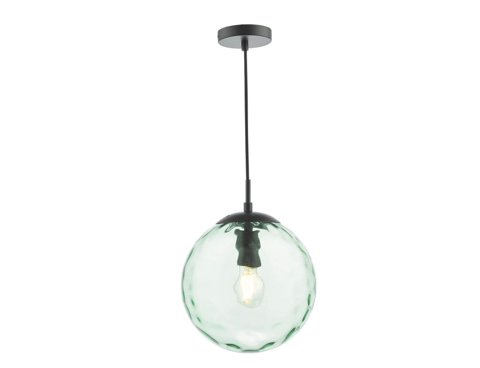 Ripple Pendant Clear Glass Globe with antique brass, black or chrome finish