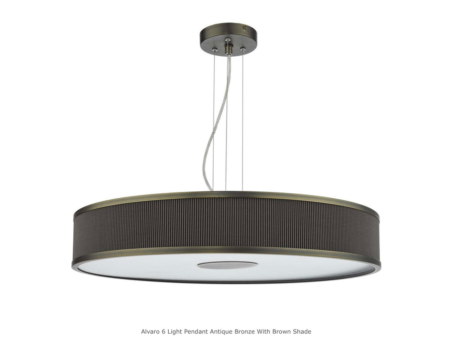 Alvaro 6 Light Single Pendant Antique Bronze with pleated cotton shade