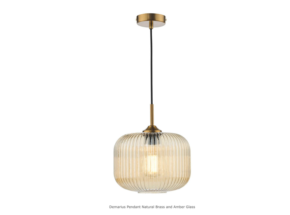 Demarius 1 Light Pendant natural brass and amber glass