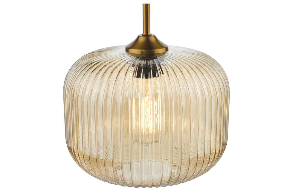 Demarius 1 Light Pendant natural brass and amber glass