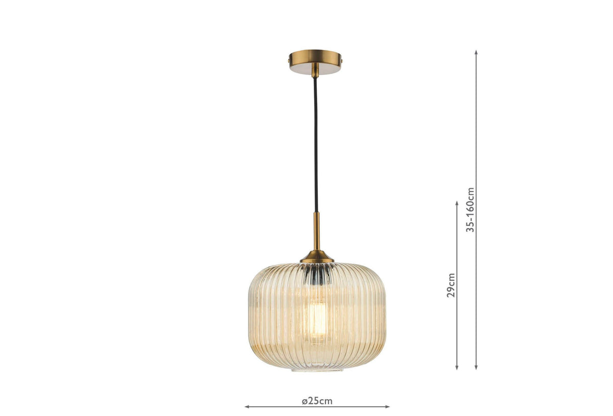 Demarius 1 Light Pendant natural brass and amber glass
