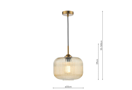 Demarius 1 Light Pendant natural brass and amber glass
