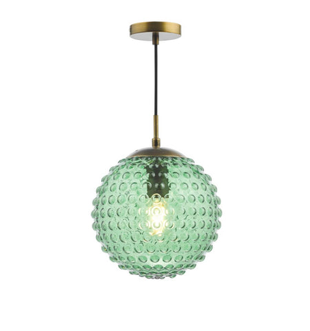 Hobnail Pendant Green Glass Globe and antique brass