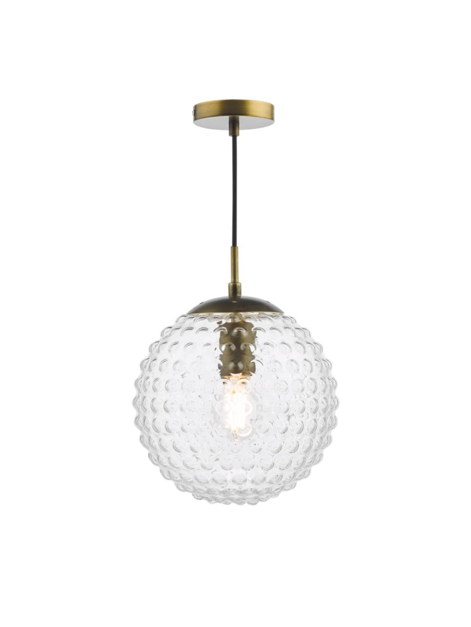 Hobnail Pendant Clear Glass Globe and antique brass