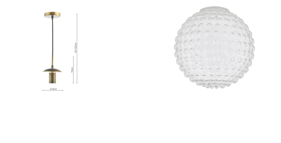 Hobnail Pendant Clear Glass Globe and antique brass
