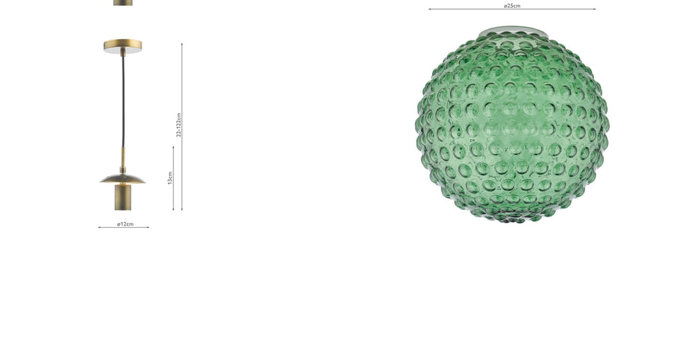 Hobnail Pendant Green Glass Globe and antique brass
