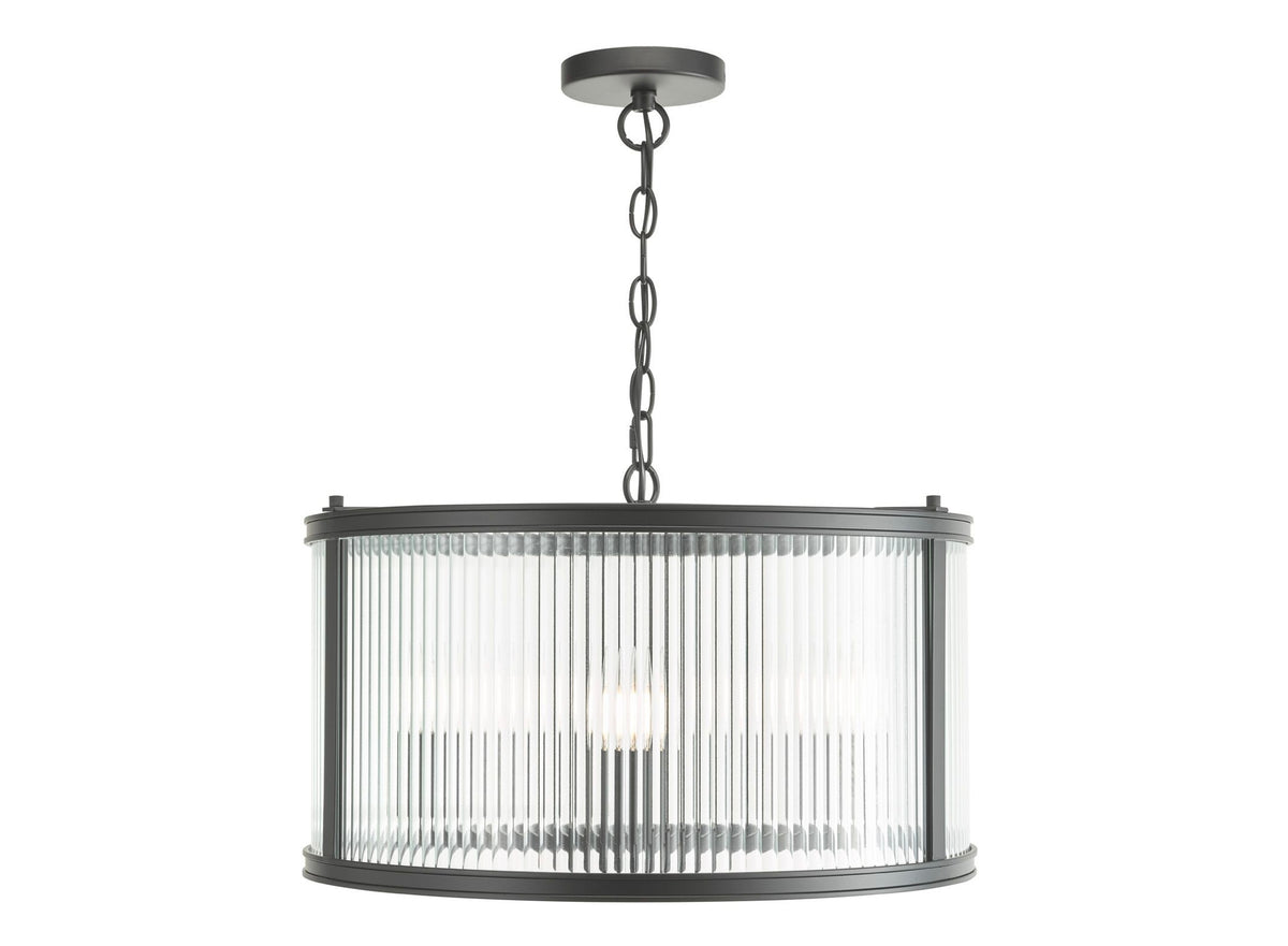 Bianka 3 Light Pendant Matt Black and Ribbed Glass