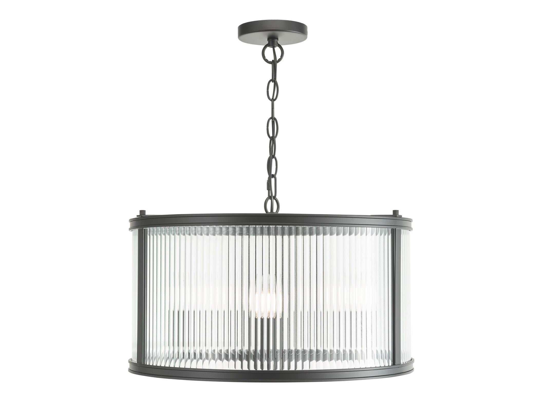 Bianka 3 Light Pendant Matt Black and Ribbed Glass