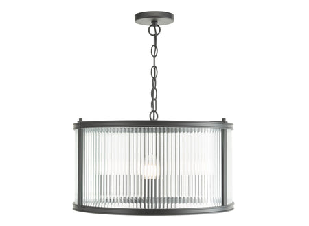Bianka 3 Light Pendant Matt Black and Ribbed Glass