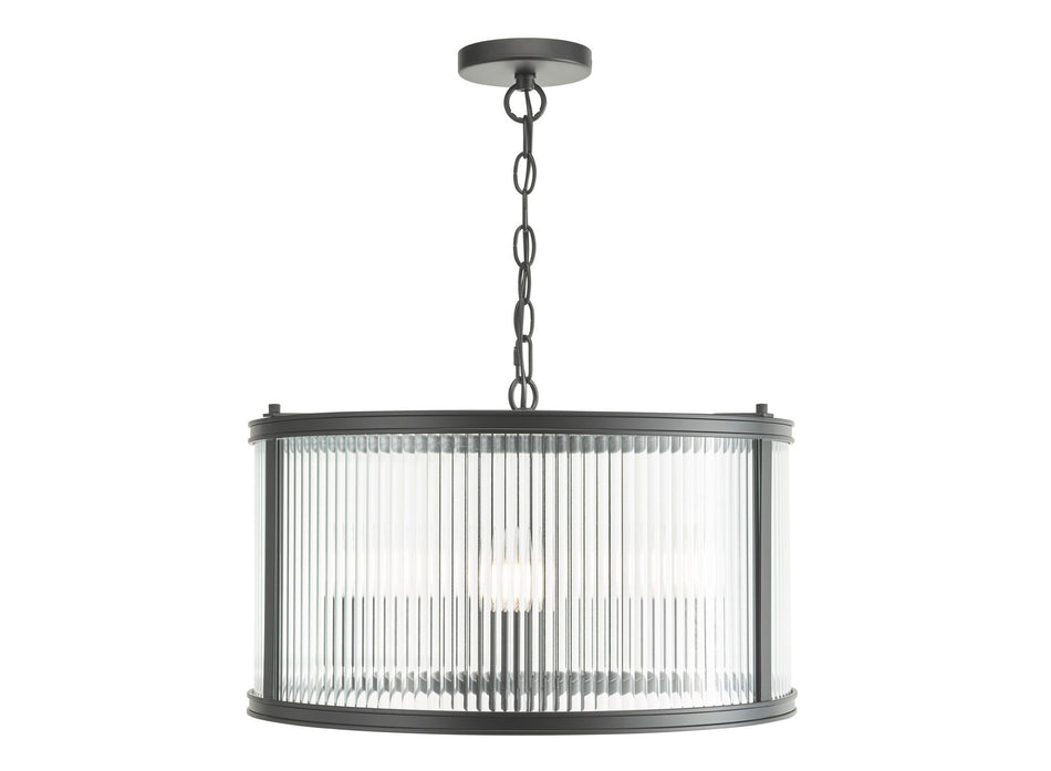 Bianka 3 Light Pendant Matt Black and Ribbed Glass