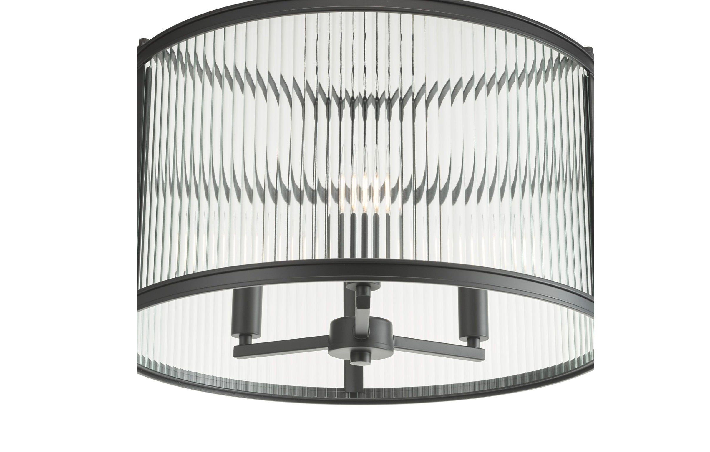 Bianka 3 Light Pendant Matt Black and Ribbed Glass