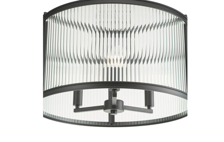 Bianka 3 Light Pendant Matt Black and Ribbed Glass