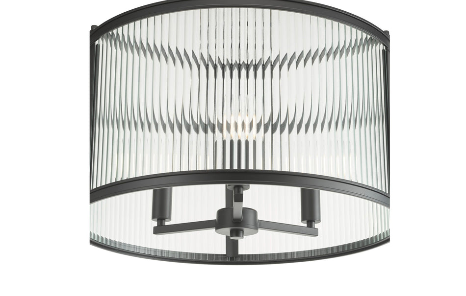 Bianka 3 Light Pendant Matt Black and Ribbed Glass