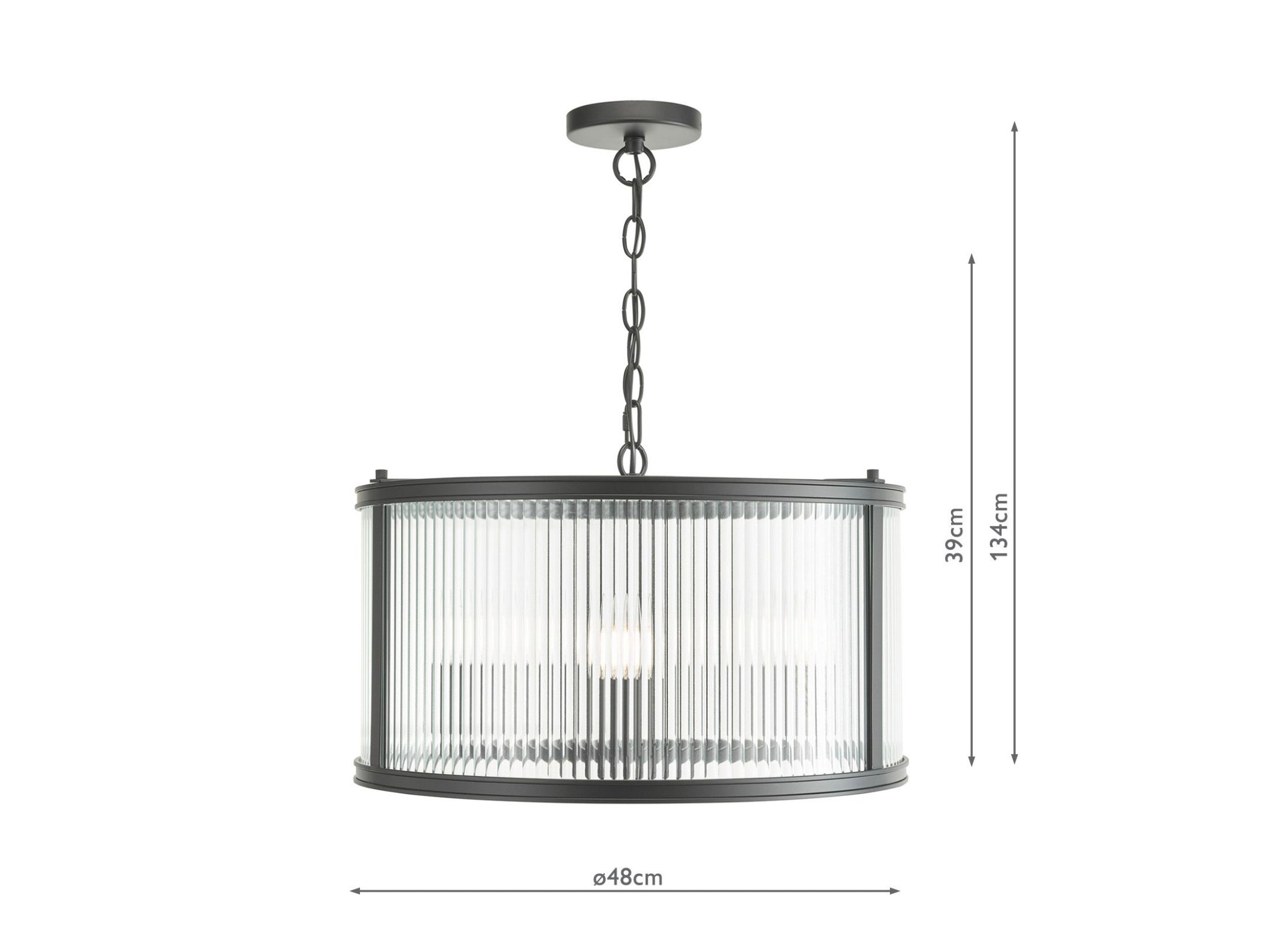 Bianka 3 Light Pendant Matt Black and Ribbed Glass
