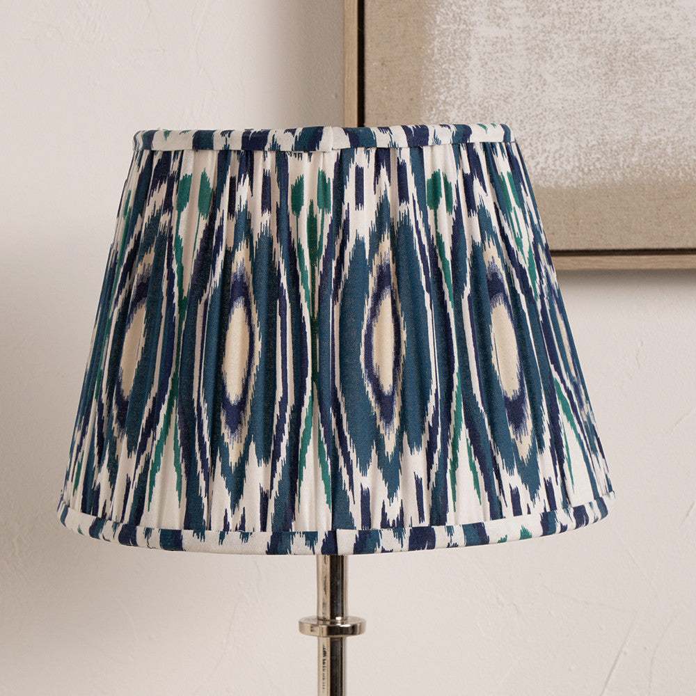 Izara Ocean Blue Ikat Patterned Mushroom Pleat Tapered Lampshade