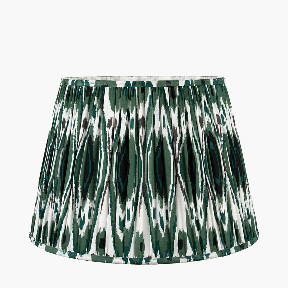 Izara Racing Green Ikat Patterned Mushroom Pleat Tapered Lampshade