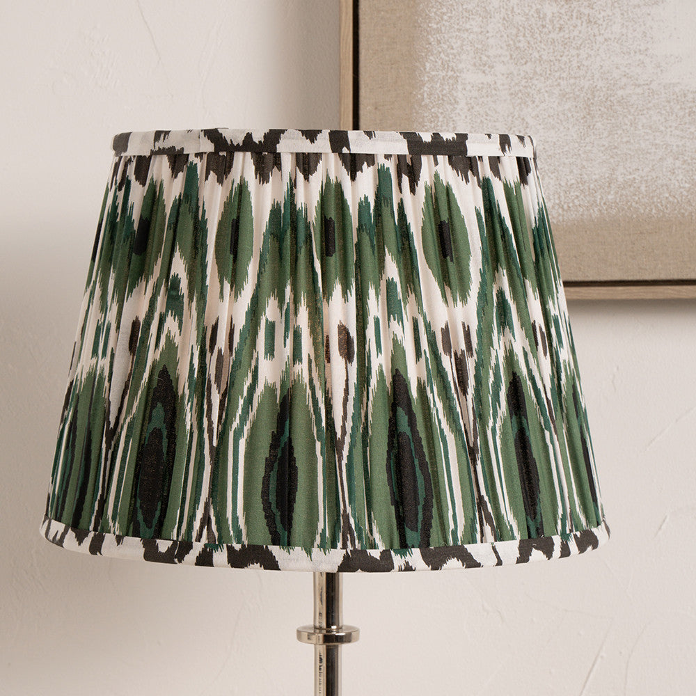 Izara Racing Green Ikat Patterned Mushroom Pleat Tapered Lampshade