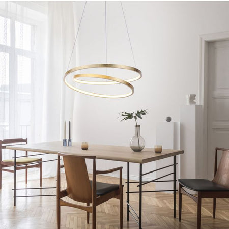 Modern LED Gold double pendant with swirl Light rings