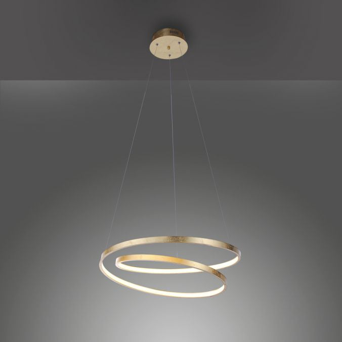 Modern LED Gold double pendant with swirl Light rings