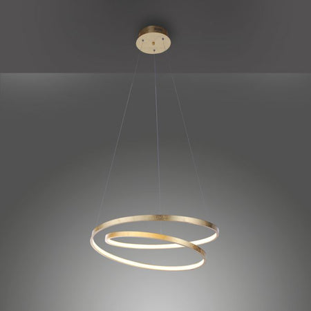Modern LED Gold double pendant with swirl Light rings