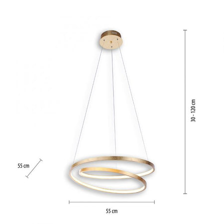 Modern LED Gold double pendant with swirl Light rings
