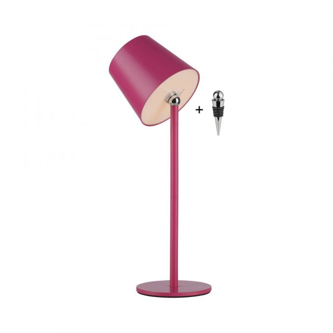 Pink Rechargeable outdoor table lamp with wine bottle attachment