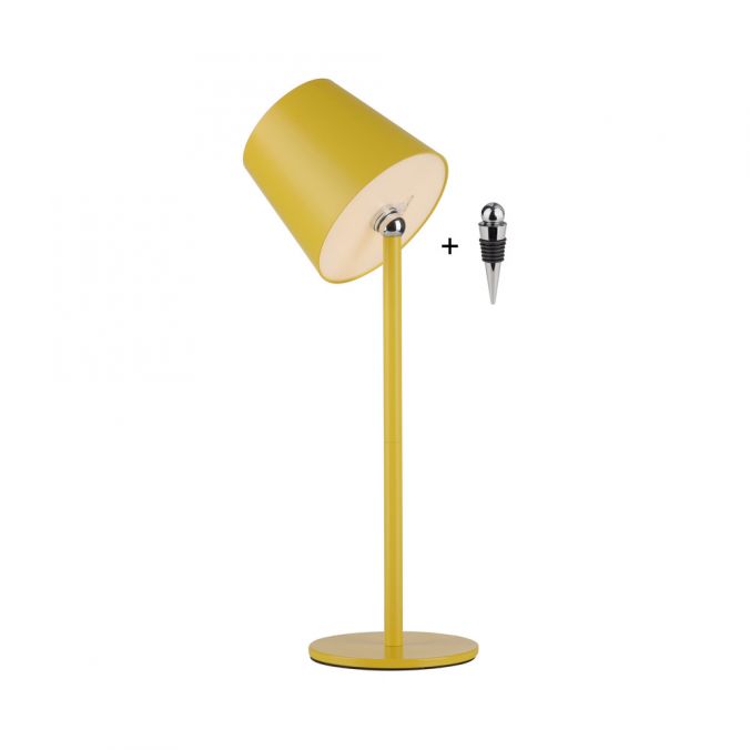 Yellow Rechargeable outdoor table lamp with wine bottle attachment