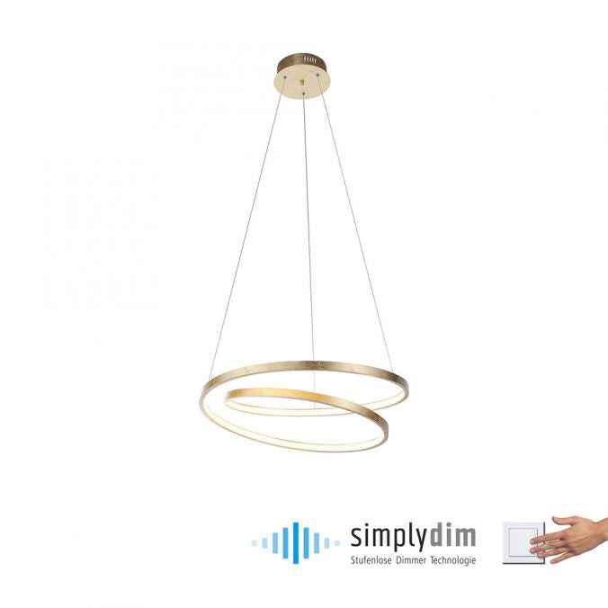 Modern LED Gold double pendant with swirl Light rings