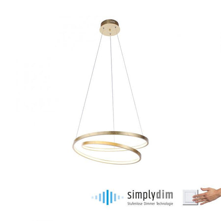 Modern LED Gold double pendant with swirl Light rings