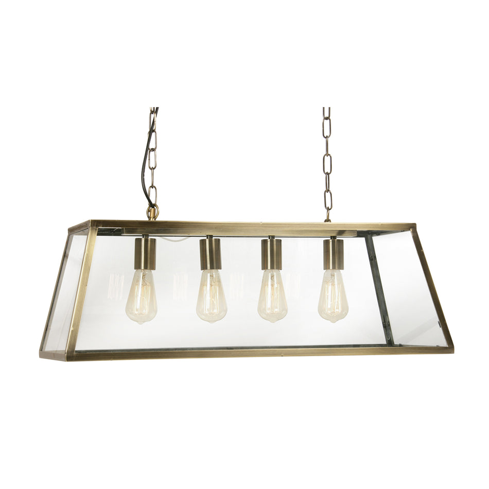 Riga 4 Light Antique Brass Glass box Pendant