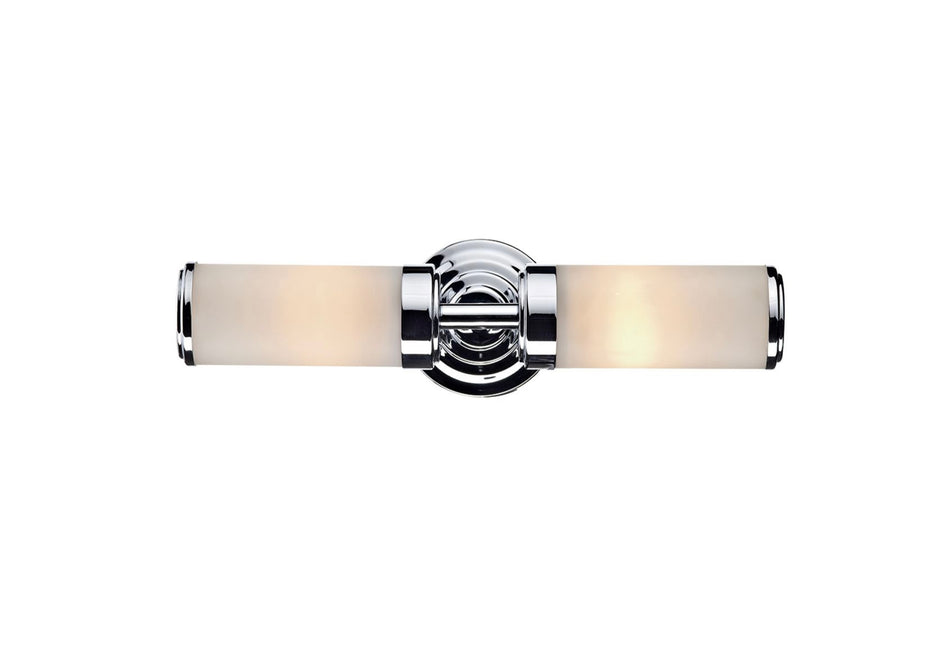 Century Bathroom 2 Light Wall Light Polished Chrome Opal Glass IP44