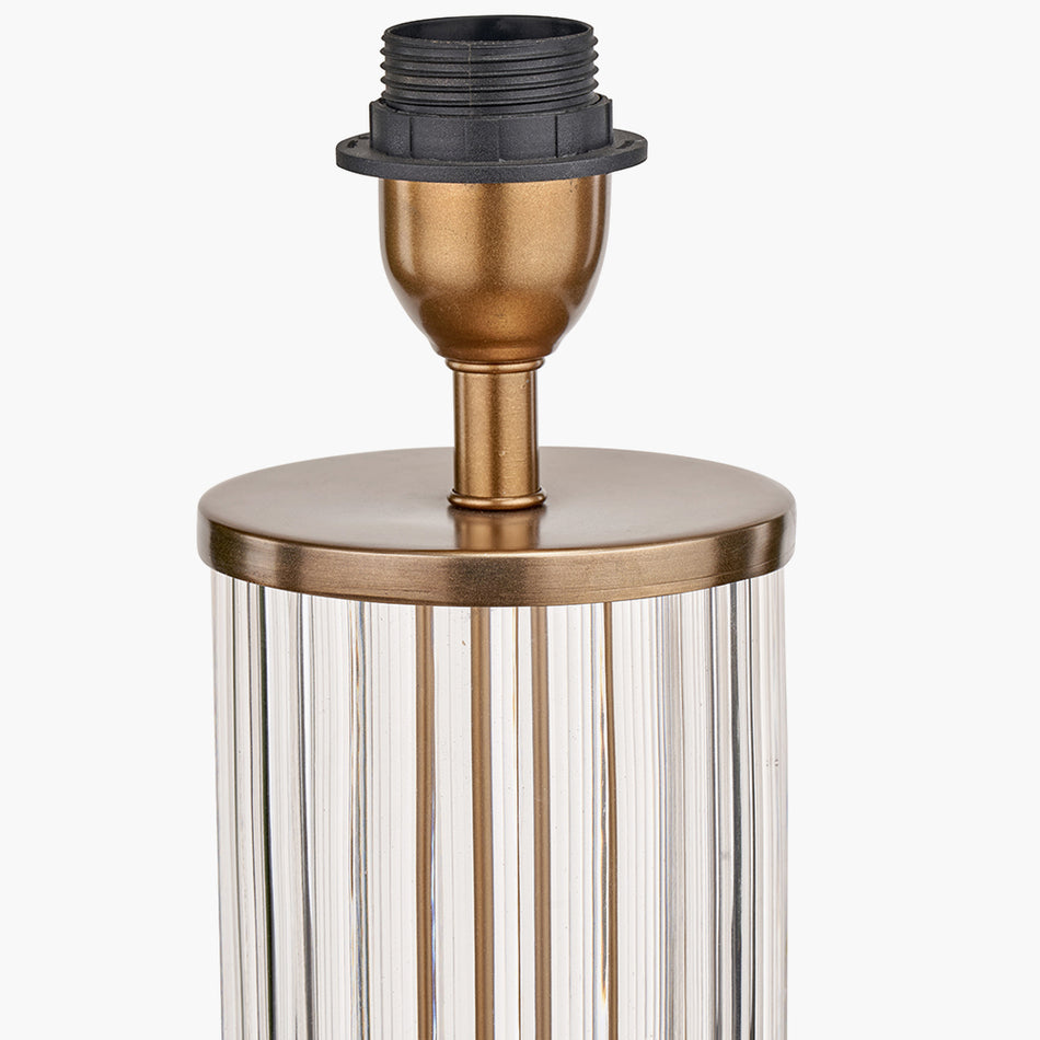 Ciara Clear Glass and Antique Brass Metal Table Lamp Base with Henry 35cm White Handloom Cylinder Lampshade