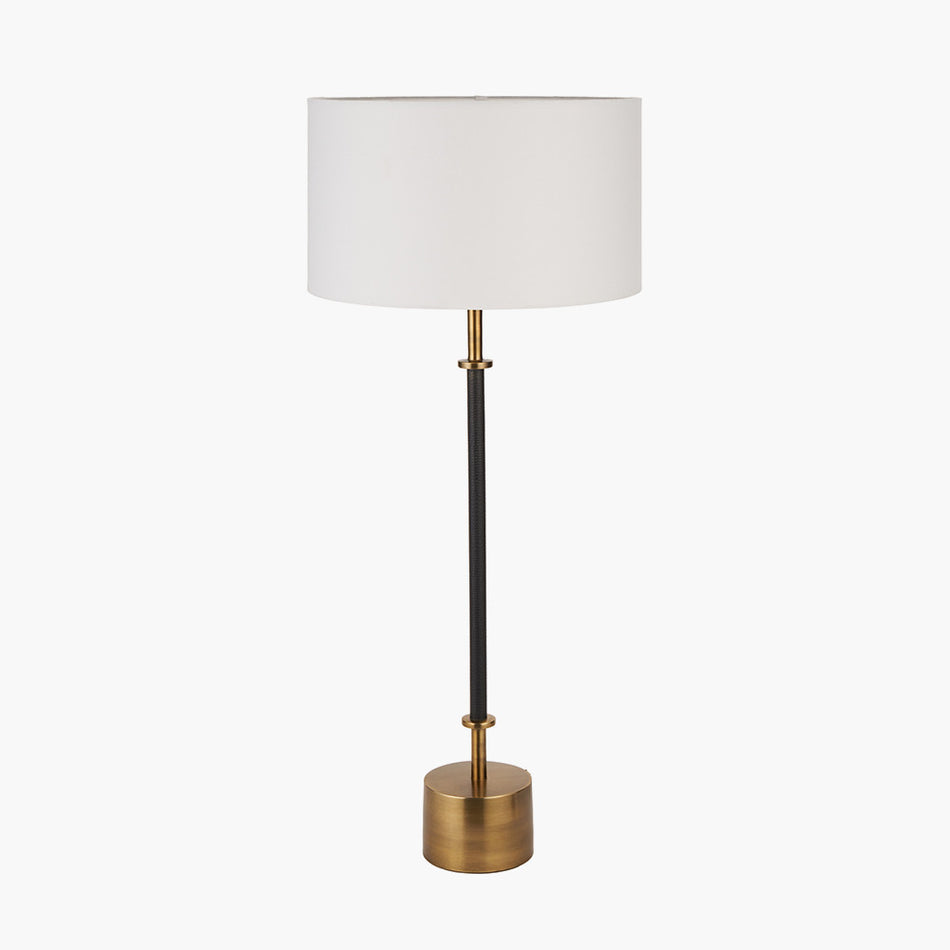 Ciara Clear Glass and Antique Brass Metal Table Lamp Base with 35cm White Handloom Shade