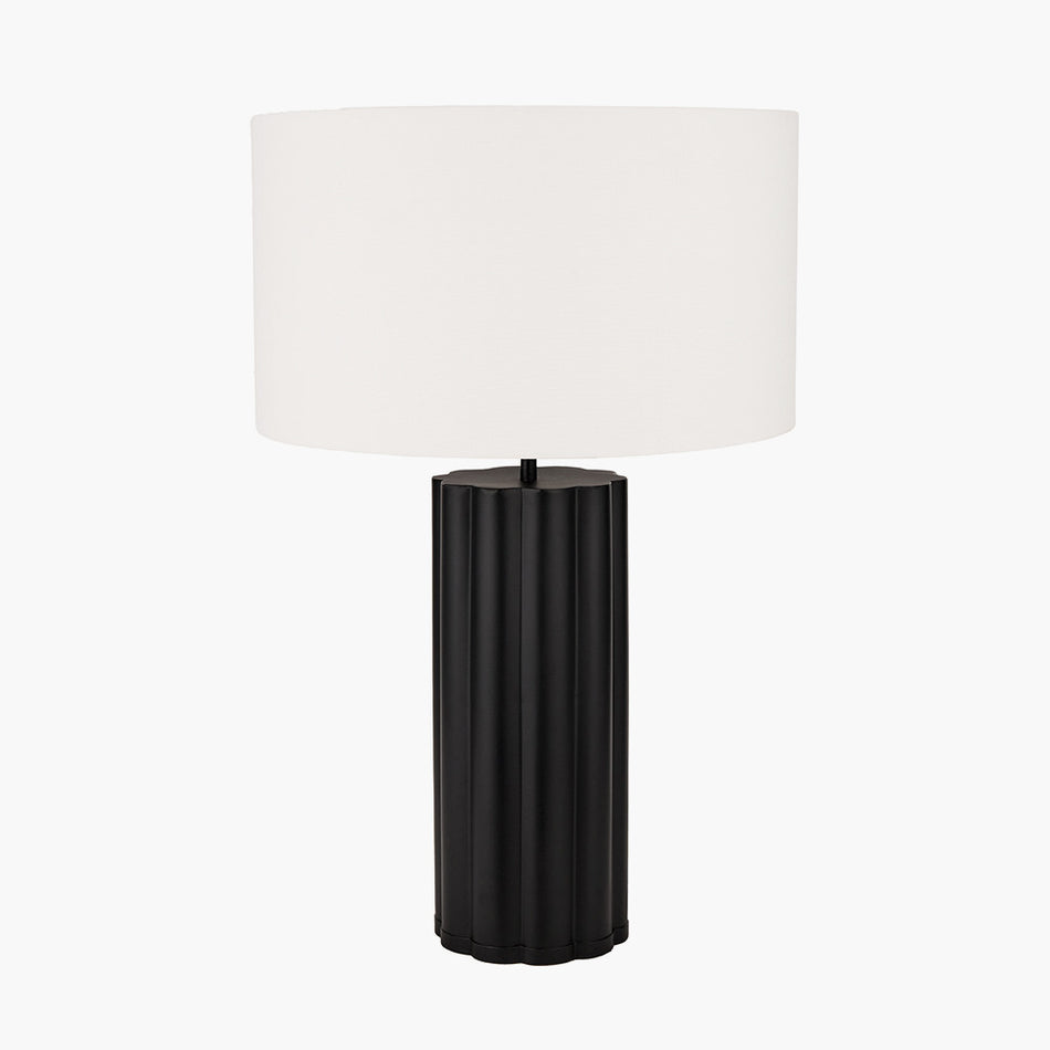 Petula Black Metal Scallop Table Lamp Base with Bloom 40cm White Handloom Scalloped Cylinder Lampshade