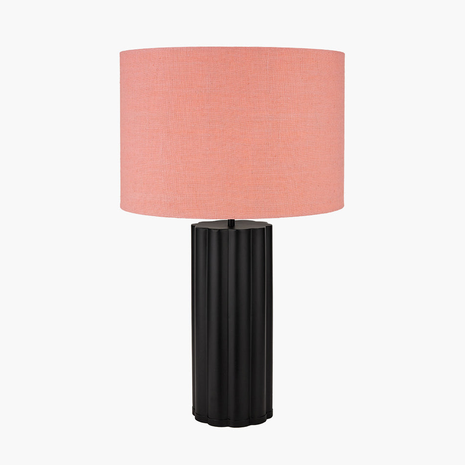 Petula Black Metal Scallop Table Lamp Base with Bloom 40cm White Handloom Scalloped Cylinder Lampshade