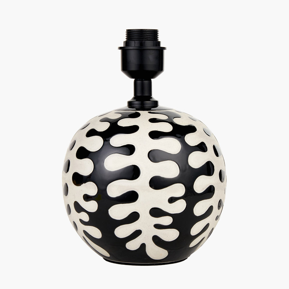 Black and White Coral Ceramic Table Lamp Base with Rouen 30cm White Boucle Lampshade