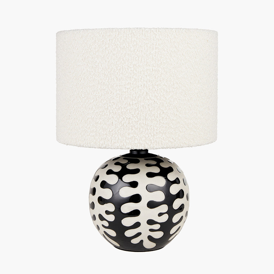 Black and White Coral Ceramic Table Lamp Base with Rouen 30cm White Boucle Lampshade