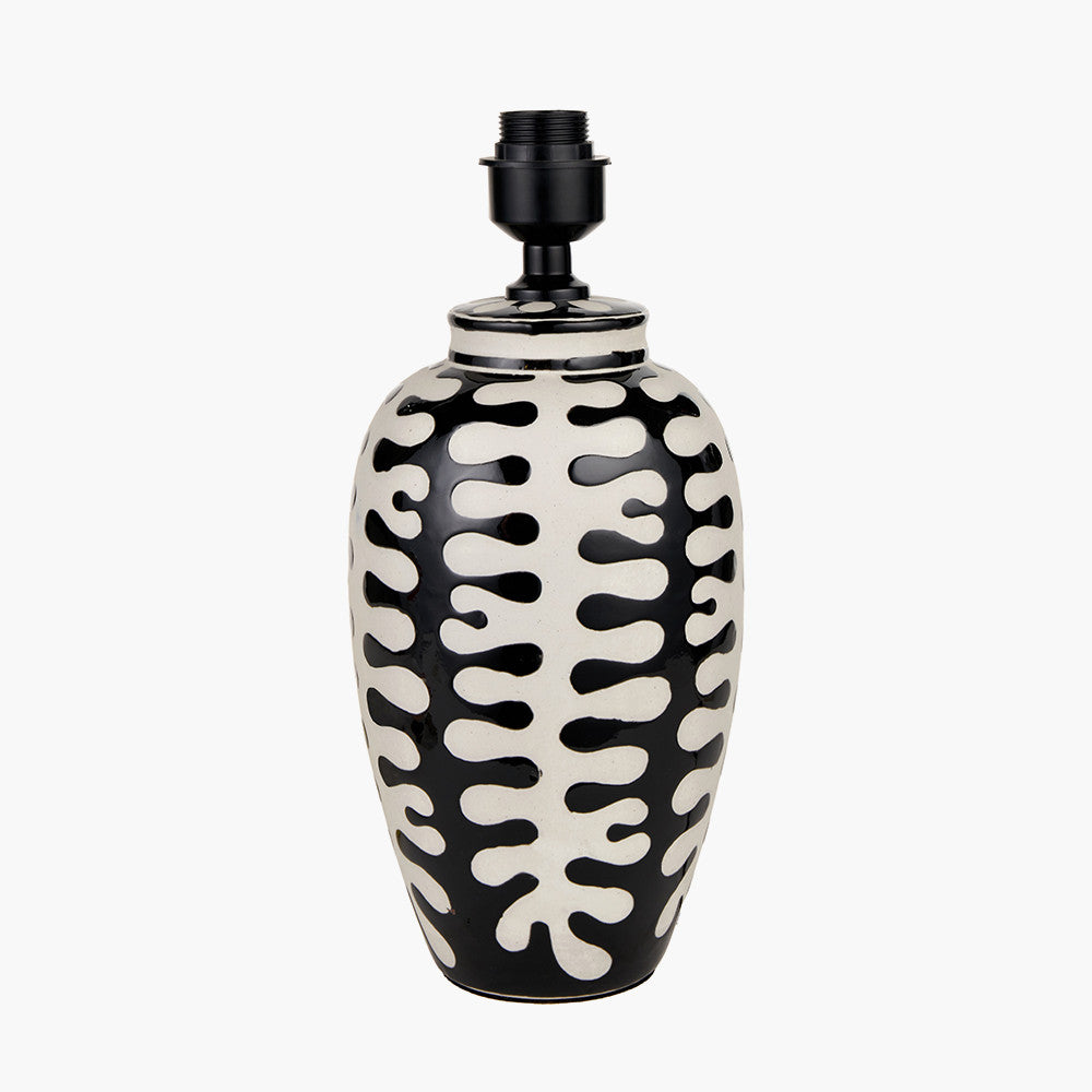 Black and White Coral Ceramic Table Lamp Base with Rouen 35cm White Boucle Shade