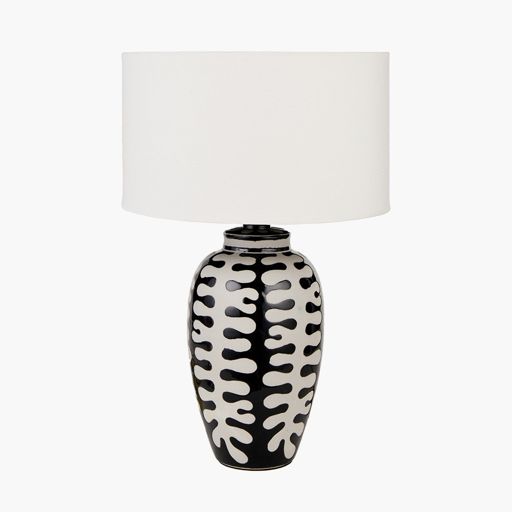 Black and White Coral Ceramic Table Lamp Base with Rouen 35cm White Boucle Shade