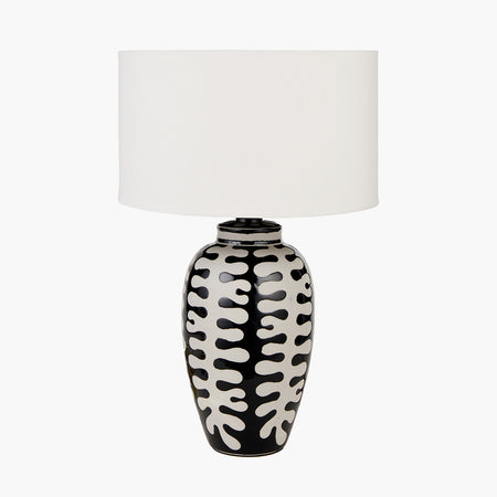Black and White Coral Ceramic Table Lamp Base with Rouen 35cm White Boucle Shade