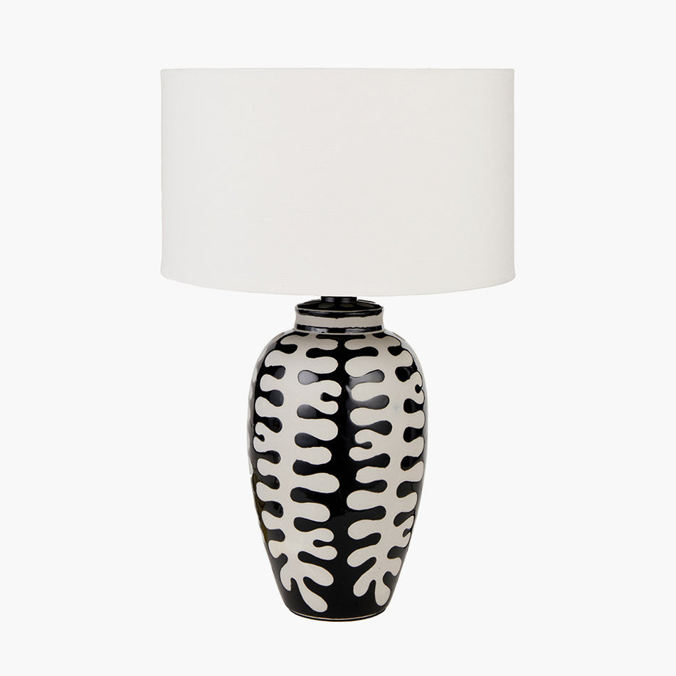 Black and White Coral Ceramic Table Lamp Base with Rouen 35cm White Boucle Shade