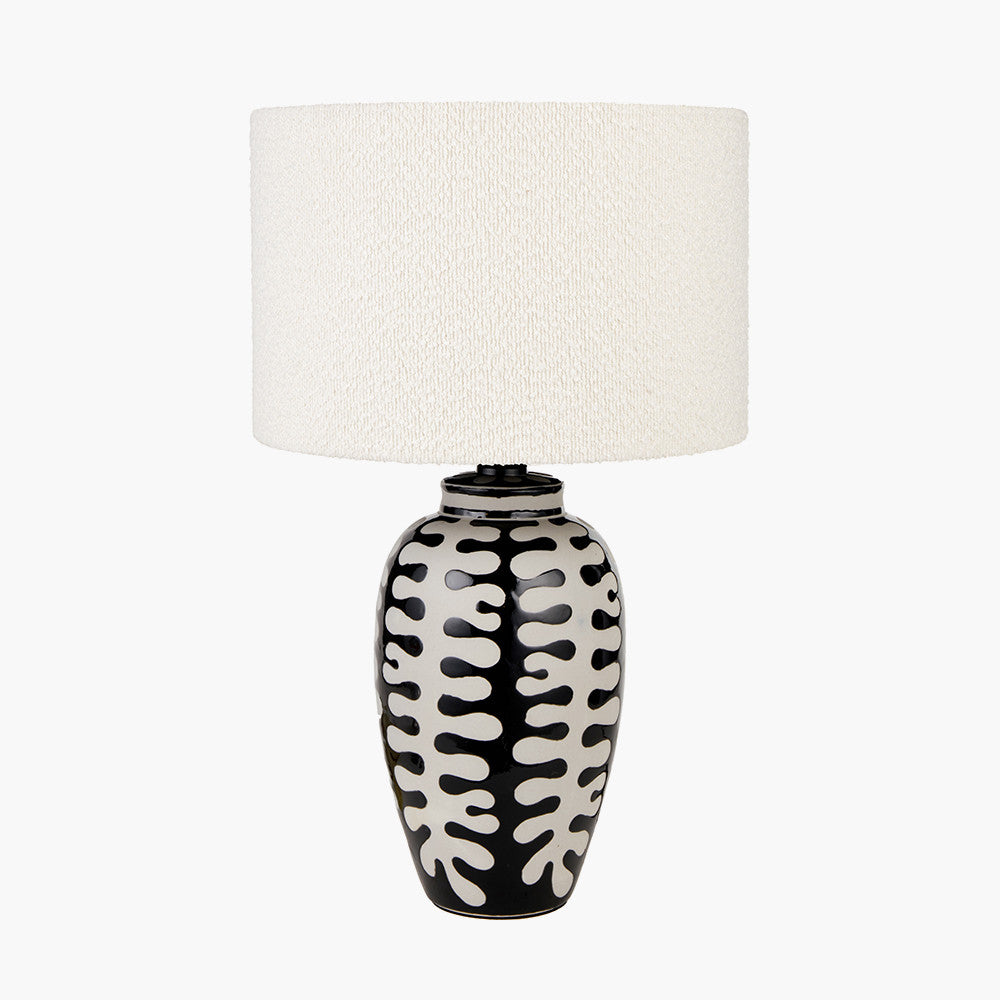 Black and White Coral Ceramic Table Lamp Base with Rouen 35cm White Boucle Shade