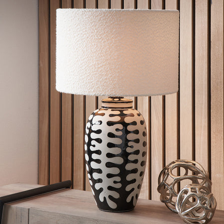 Black and White Coral Ceramic Table Lamp Base with Rouen 35cm White Boucle Shade