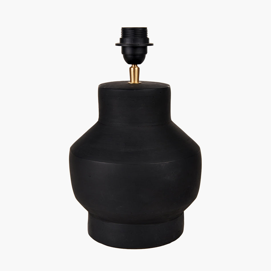 Inna Black Urn Terracotta Table Lamp Base with 35cm White Linen Lampshade