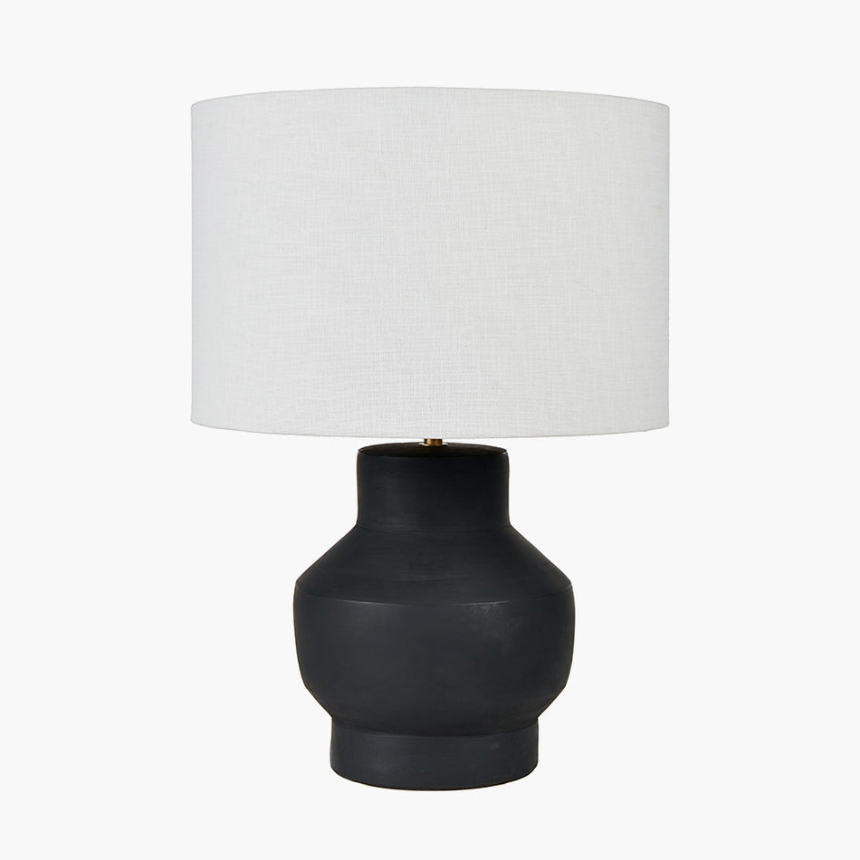 Inna Black Urn Terracotta Table Lamp Base with 35cm White Linen Lampshade