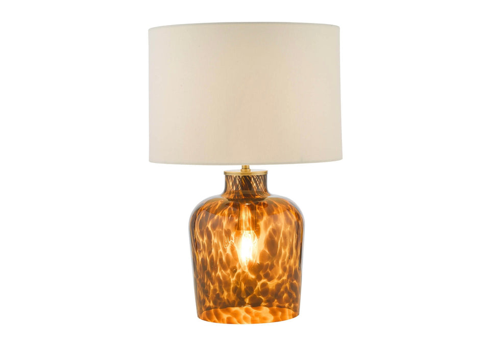 Leandra Dual Light Table Lamp Tortoiseshell Glass With Shade