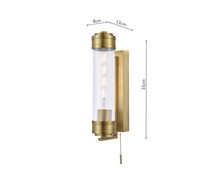 Tommaso Bathroom Wall Light Antique Bronze and Ribbed Glass IP44