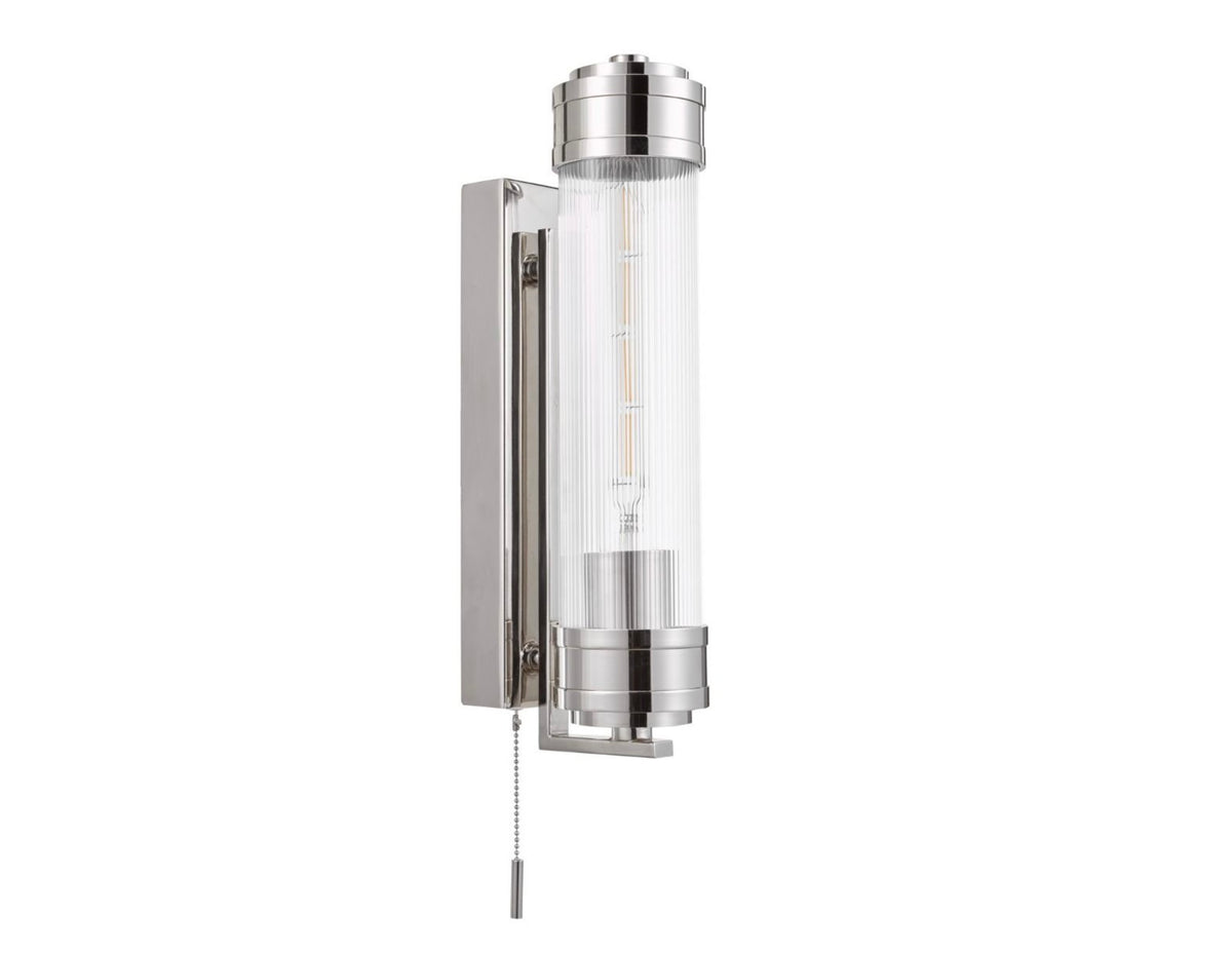 Tommaso Bathroom Wall Light polished Chrome and Ribbed Glass IP44